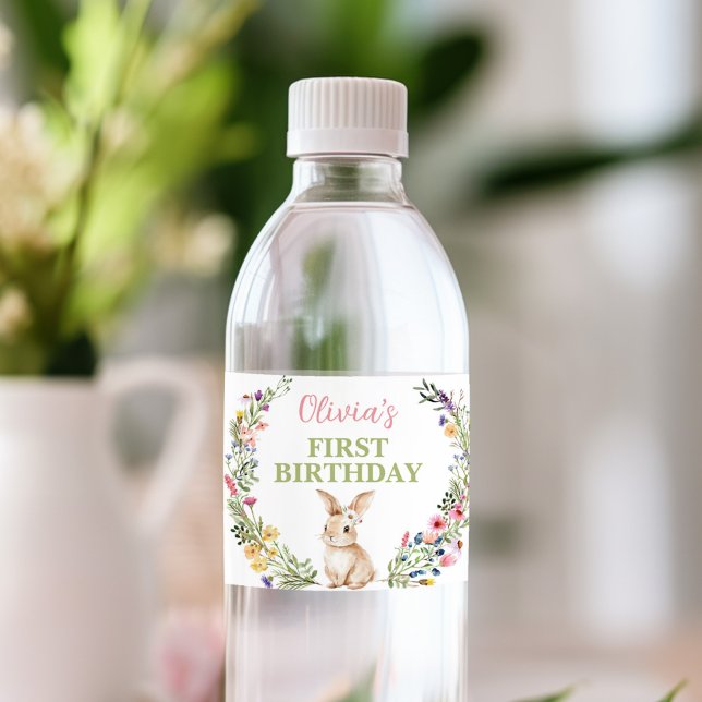 Étiquette Pour Bouteilles D'eau Little Bunny Fleur sauvage fête d'anniversaire (Créateur téléchargé)