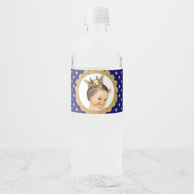 Étiquette Pour Bouteilles D'eau Little Prince Crown Royal Blue & Gold (Devant)