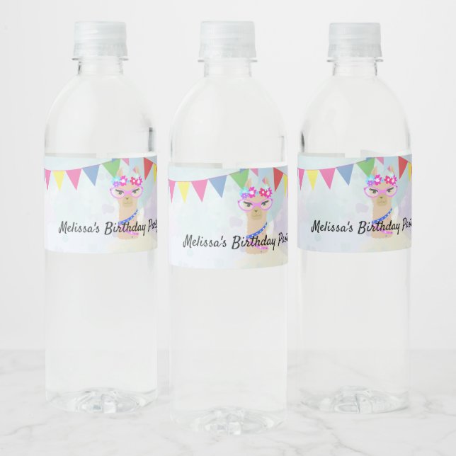 Étiquette Pour Bouteilles D'eau Llama diva heureux anniversaire design personnalis (Bouteilles)