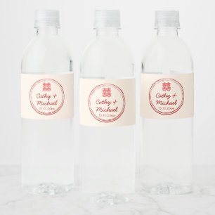 Étiquette Pour Bouteilles D'eau Logo du mariage chinois rose double bonheur