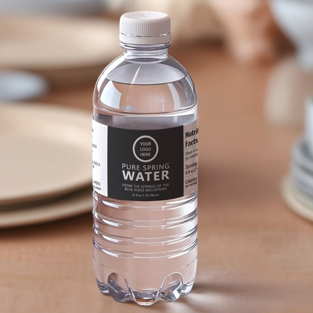 Étiquette Pour Bouteilles D'eau Logo personnalisé Texte Bouteille d'eau noire Prem (Créateur téléchargé)