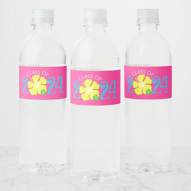 Étiquette Pour Bouteilles D'eau Luau Tropical Hibiscus Pink Graduation (Bouteilles)