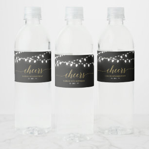 Étiquette Pour Bouteilles D'eau Lumières de chaîne dorées et noires pour fête d'an
