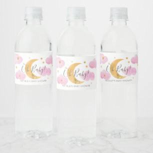 Étiquette Pour Bouteilles D'eau Lune et étoiles Étiquette d'eau rose