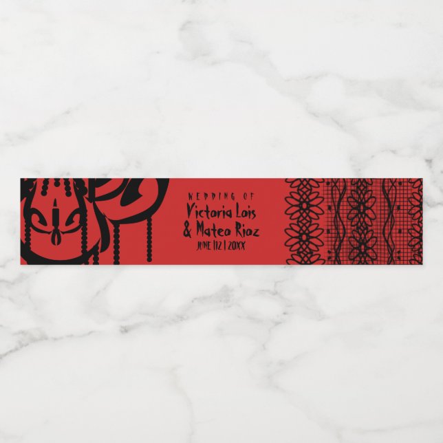 Étiquette Pour Bouteilles D'eau Lustre en dentelle gothique rouge noir (Étiquettes simples)