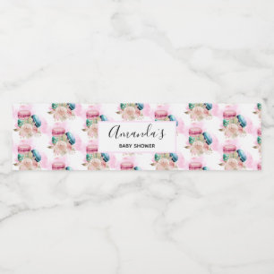 Étiquette Pour Bouteilles D'eau Macarons et fleurs colorés Motif d'aquarelle