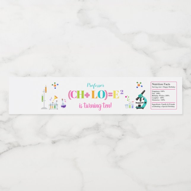 Étiquette Pour Bouteilles D'eau Mad Science Anniversaire Fille Favoriser Blanc (Étiquettes simples)