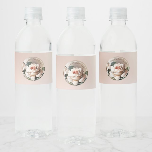 Étiquette Pour Bouteilles D'eau Magnifique Lavis Beige Rose à l'Huile Mariage (Bouteilles)