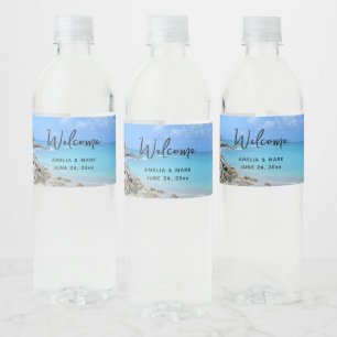 Étiquette Pour Bouteilles D'eau Magnifique mariage tropical sur une plage de turqu