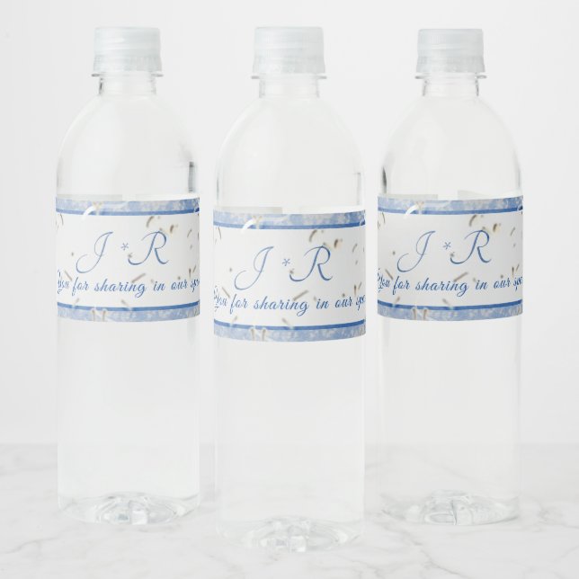 Étiquette Pour Bouteilles D'eau Marbre bleu et gris monogramme (Bouteilles)