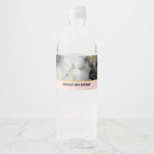 Étiquette Pour Bouteilles D'eau Marbre gris fumée moderne avec ruban doré Annivers