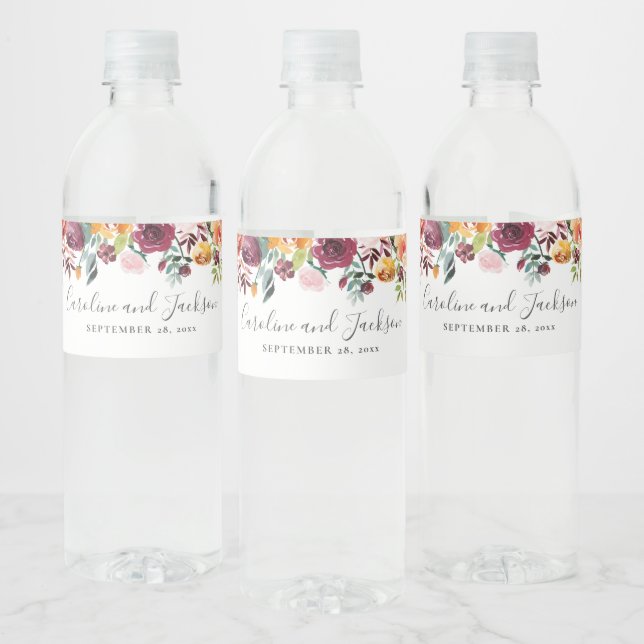 Étiquette Pour Bouteilles D'eau Mariage Automnal Fleuris Personnalisés (Bouteilles)