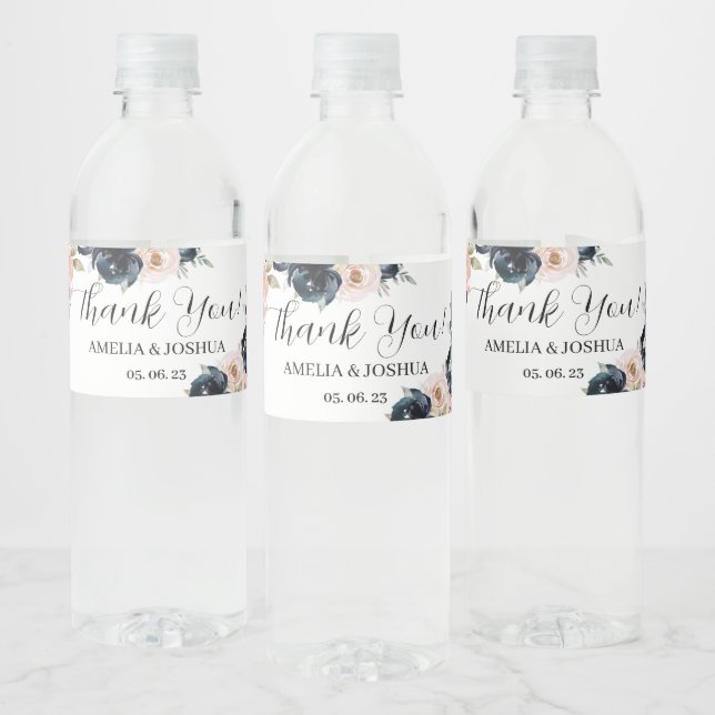 Étiquette Pour Bouteilles D'eau Mariage bleu marine et rose vif (Bouteilles)