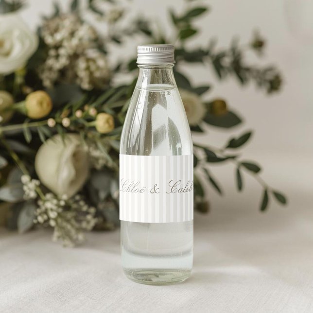 Étiquette Pour Bouteilles D'eau Mariage botanique à rayures chic et blanches  (Créateur téléchargé)