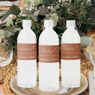 Étiquette Pour Bouteilles D'eau Mariage brûlé orange terre cuite coeur merci