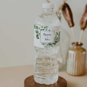 Étiquette Pour Bouteilles D'eau Mariage calligraphié botanique à l'eucalyptus vert
