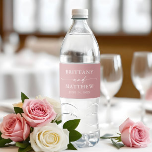 Étiquette Pour Bouteilles D'eau Mariage Calligraphie Minimaliste Moderne Rose Pous