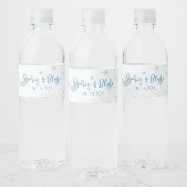 Étiquette Pour Bouteilles D'eau Mariage céleste bleu or noir (Bouteilles)