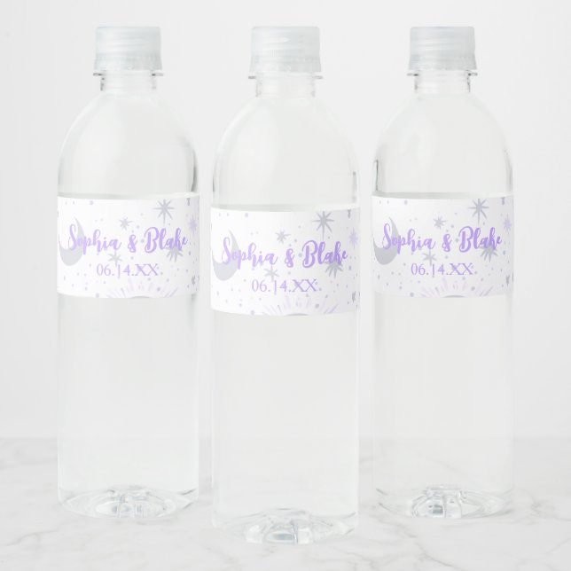 Étiquette Pour Bouteilles D'eau Mariage céleste noir et violet (Bouteilles)