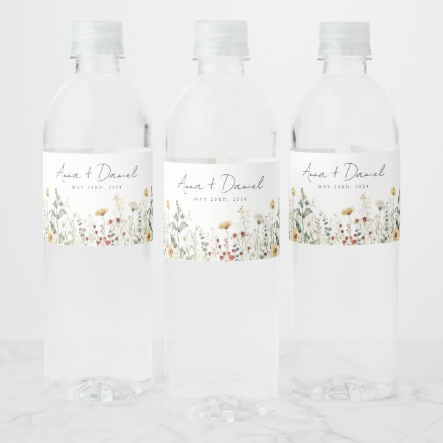 Étiquette Pour Bouteilles D'eau Mariage Champêtre de Fleurs Sauvages d'Été (Bouteilles)