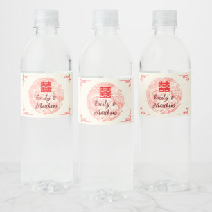 Étiquette Pour Bouteilles D'eau Mariage chinois beige rouge dragon et phénix