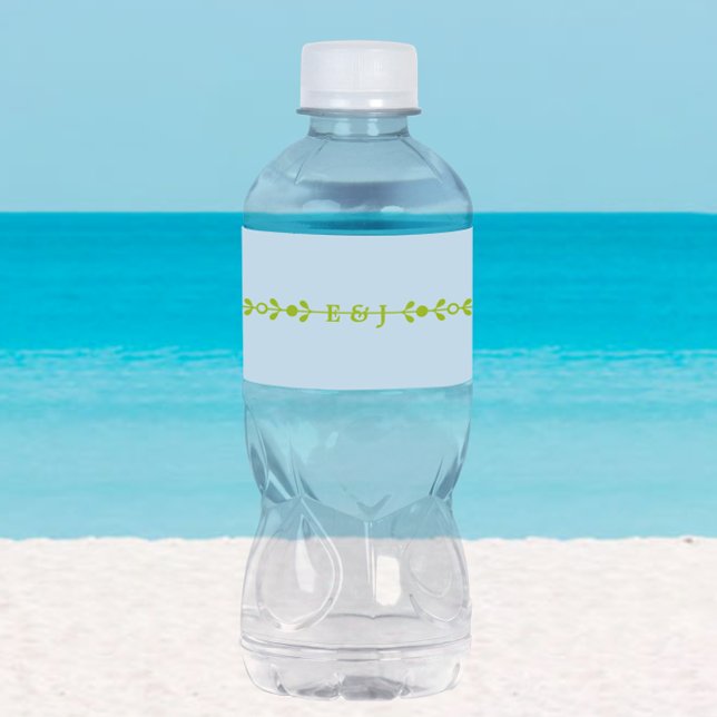 Étiquette Pour Bouteilles D'eau Mariage Citron Vert et Bleu Côtiers (Créateur téléchargé)