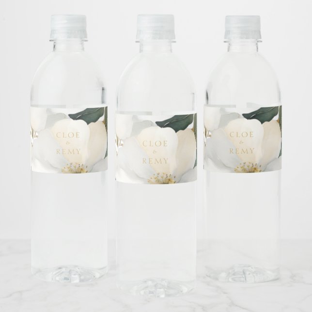 Étiquette Pour Bouteilles D'eau Mariage d'aquarelle de feuillage floral (Bouteilles)