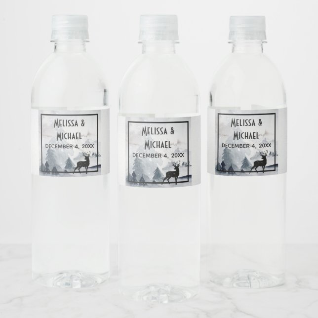 Étiquette Pour Bouteilles D'eau Mariage d'aquarelle gris Reindeer (Bouteilles)