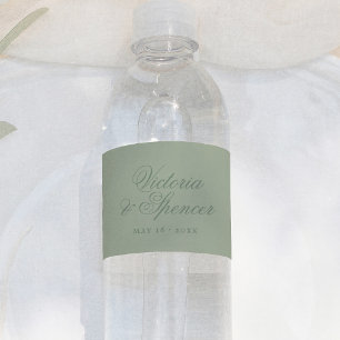Étiquette Pour Bouteilles D'eau Mariage de calligraphie vintage vert sauge
