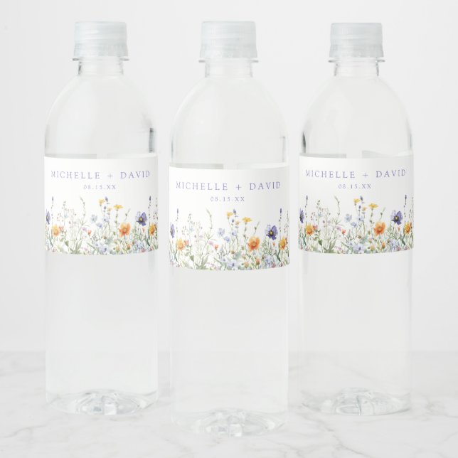 Étiquette Pour Bouteilles D'eau Mariage de champ fleur sauvage (Bouteilles)