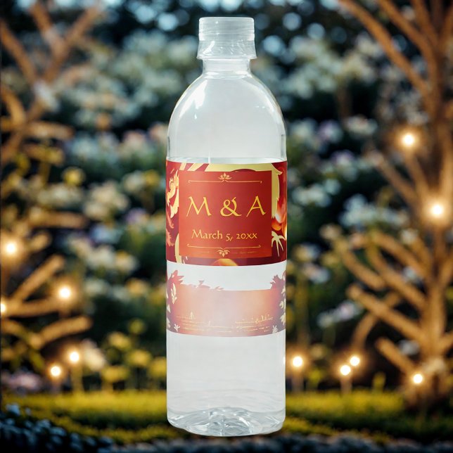 Étiquette Pour Bouteilles D'eau Mariage de dragon rouge et or (Créateur téléchargé)