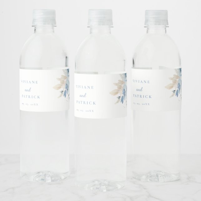 Étiquette Pour Bouteilles D'eau Mariage de fleurs géométriques bleu foncé (Bouteilles)