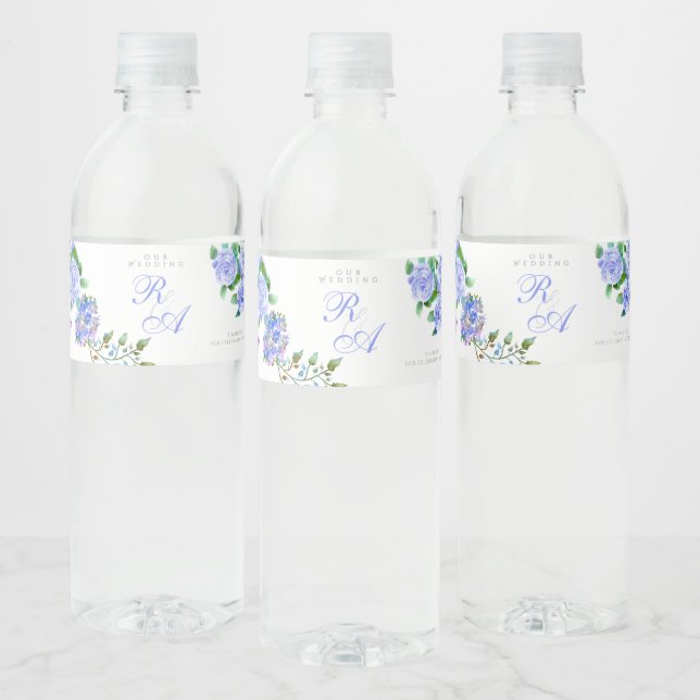 Étiquette Pour Bouteilles D'eau Mariage de monogramme Rose bleu (Bouteilles)