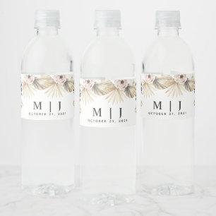 Étiquette Pour Bouteilles D'eau Mariage de palmier séché de Bohème tropical