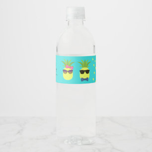 Étiquette Pour Bouteilles D'eau Mariage de plage tropical d'été turquoise et citro