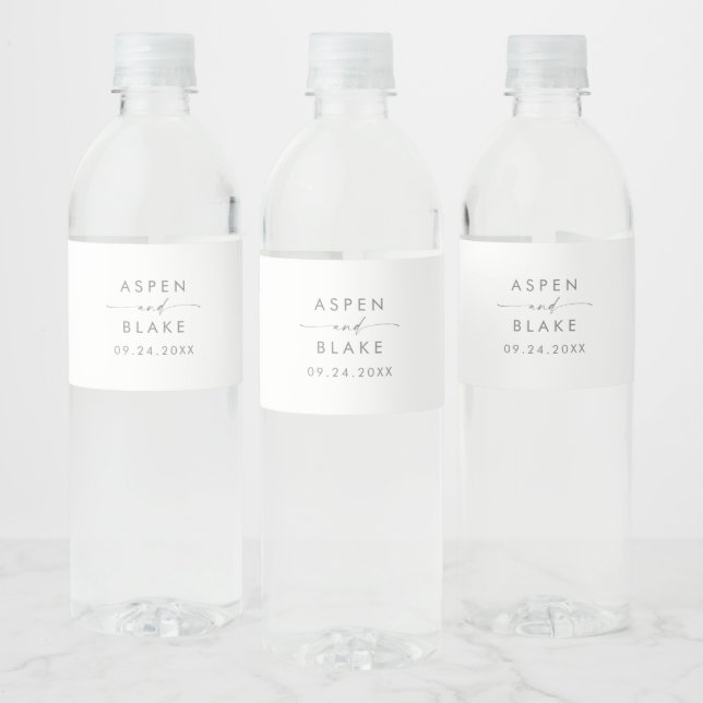 Étiquette Pour Bouteilles D'eau Mariage de script moderne Silver (Bouteilles)