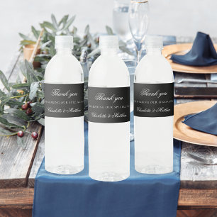 Étiquette Pour Bouteilles D'eau Mariage de script noir blanc merci