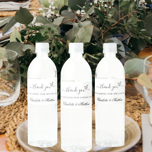 Étiquette Pour Bouteilles D'eau Mariage de script noir blanc merci
