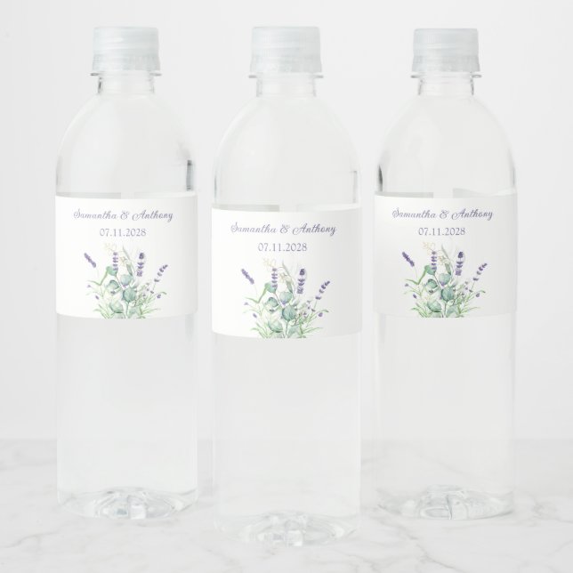 Étiquette Pour Bouteilles D'eau Mariage des herbes d'aquarelle Lavender Eucalyptus (Bouteilles)