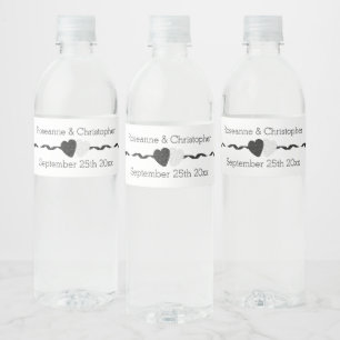 Étiquette Pour Bouteilles D'eau Mariage Design Coeurs Noir Et Blanc