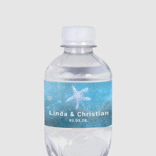 Étiquette Pour Bouteilles D'eau Mariage d'été de la mer bleue profonde