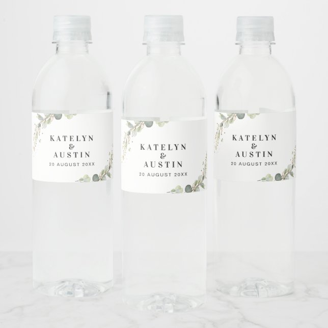 Étiquette Pour Bouteilles D'eau Mariage d'eucalyptus aquarelle (Bouteilles)