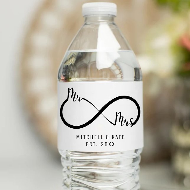 Étiquette Pour Bouteilles D'eau Mariage du symbole M & Mme Infinity (Mr & Mrs Infinity Symbol Wedding Water Bottle Label
)