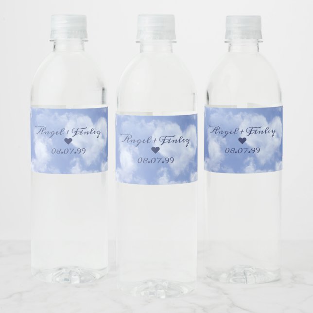 Étiquette Pour Bouteilles D'eau Mariage élégant en forme de coeur mignon nuage et  (Bouteilles)