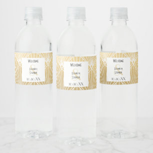 Étiquette Pour Bouteilles D'eau Mariage Élégant Gatsby Art Déco Blanc & Or
