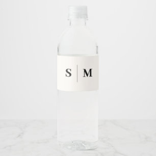 Étiquette Pour Bouteilles D'eau Mariage élégant Monogramme Classique Blanc