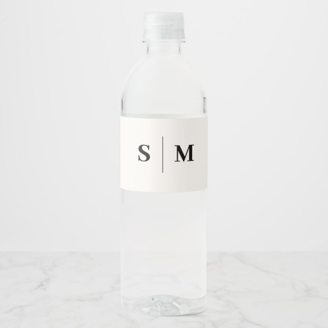 Étiquette Pour Bouteilles D'eau Mariage élégant Monogramme Classique Blanc (Devant)