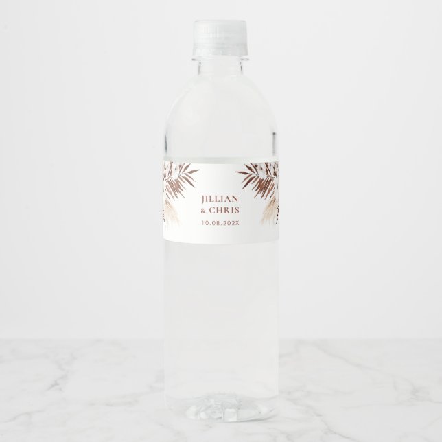 Étiquette Pour Bouteilles D'eau mariage en terre cuite boho pampas (Devant)