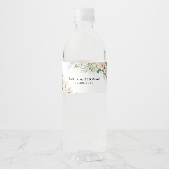 Étiquette Pour Bouteilles D'eau Mariage Ethereal Blush Rose (Devant)
