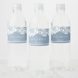 Étiquette Pour Bouteilles D'eau Mariage Fleur Bleu Poussiéreux